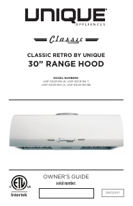 Manual Unique UGP-30CR RH T Cooker Hood