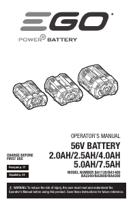 Mode d’emploi EGO BA1120 Chargeur portable