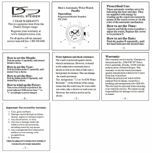 Handleiding Daniel Steiger Pacific Horloge