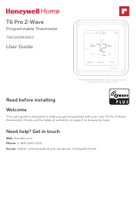 Manual de uso Honeywell TH6320ZW2003 T6 Pro Z-Wave Termostato