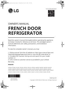 Mode d’emploi LG LRRXC2606S Réfrigérateur combiné