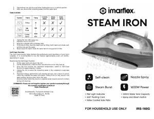 Bruksanvisning Imarflex IRS-160G Strykjärn