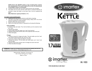 Bruksanvisning Imarflex IK-160 Vattenkokare