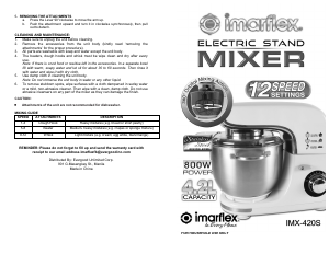 Manual Imarflex IMX-420S Stand Mixer