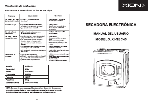 Manual de uso Xion XI-SEC45 Secadora