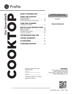 Mode d’emploi GE PGP9830SRSS Profile Table de cuisson