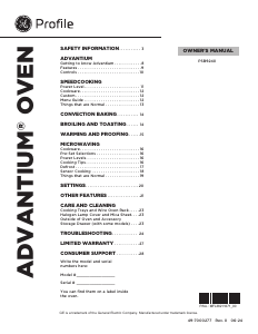 Manual GE PSB9240SVSS Profile Oven