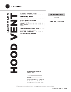 Manual GE UVI1036SRSS Cooker Hood