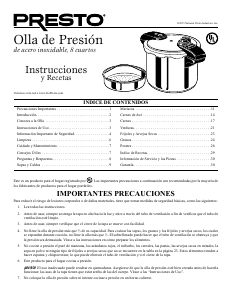 Manual de uso Presto 01370 Olla a presión