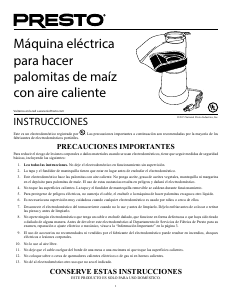 Manual de uso Presto 04860 Maquina de palomitas