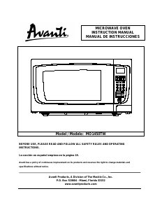 Manual de uso Avanti MO1450TW Microondas