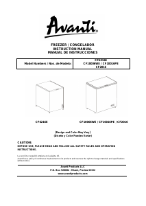 Manual de uso Avanti CF2016 Congelador