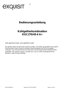 Bedienungsanleitung Exquisit KGC 270/45-4 A+ Kühl-gefrierkombination