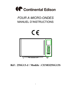Mode d’emploi Continental Edison CEMO25SG13S Micro-onde