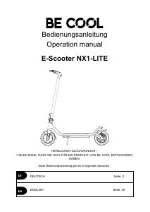 Bedienungsanleitung Be Cool NX1LITE Elektroroller