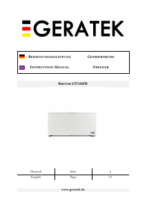Bedienungsanleitung Geratek Brevik GT5100W Gefrierschrank