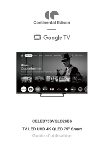 Mode d’emploi Continental Edison CELED75SVQLD26B6 Téléviseur LED
