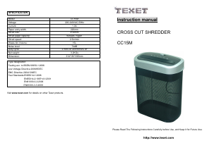 Manual Texet CC15M Paper Shredder