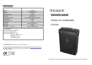 Manual Texet CC612N Paper Shredder
