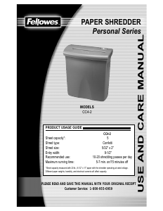 Manual Fellowes CC4-2 Personal Paper Shredder