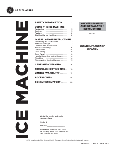 Handleiding GE UCC15NJII IJsblokjesmachine