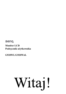 Instrukcja BenQ G920WAL Monitor LCD