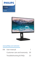 Bruksanvisning Philips 222S9JML S Line LED skärm