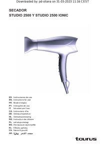 Manual Taurus Studio 2500 Ionic Hair Dryer