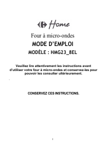 Mode d’emploi Carrefour Home HMG23-8EL Micro-onde