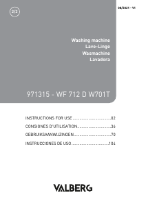 Manual Valberg WF 712 D W701T Washing Machine