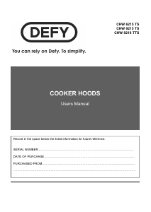 Manual Defy DCH 315 Cooker Hood