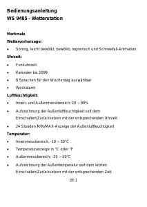 Manuale Technoline WS 9485 Stazione meteorologica