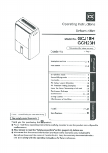 Manual KDK GCH23H Dehumidifier