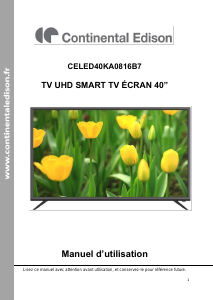 Mode d’emploi Continental Edison CELED40KA0816B7 Téléviseur LED