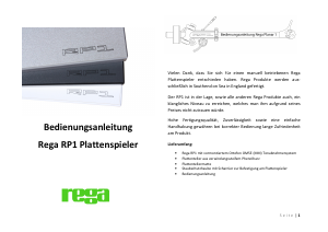 Bedienungsanleitung Rega RP1 Plattenspieler