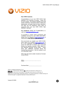 Manual VIZIO GV42L LCD Television