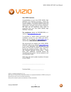 Manual VIZIO VW26L LCD Television