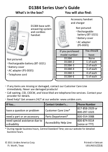 Manual Uniden D1384 Wireless Phone