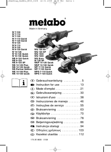 Instrukcja Metabo W 125 SP Szlifierka kątowa