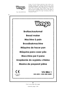Manual Venga VG BBA 1 Bread Maker