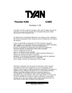 Manual Tyan S2885 Motherboard