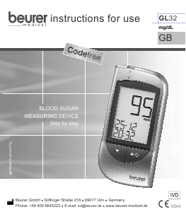 Manual Beurer GL32 Blood Glucose Monitor
