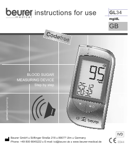 Manual Beurer GL34 Blood Glucose Monitor