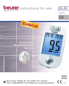 Manual Beurer GL40 Blood Glucose Monitor