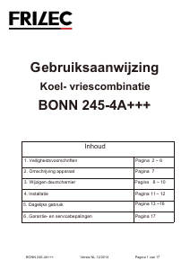 Handleiding Frilec BONN245-4A+++ Koel-vries combinatie