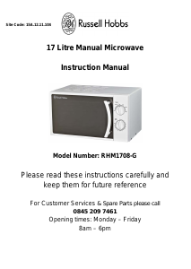 Manual Russell Hobbs RHM1708-G Microwave