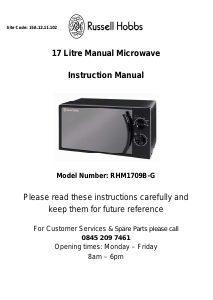 Manual Russell Hobbs RHM1709B-G Microwave