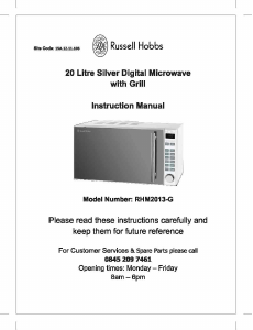Manual Russell Hobbs RHM2013-G Microwave