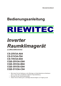 Bedienungsanleitung Riewitec CS-25V3A-A84 Klimagerät