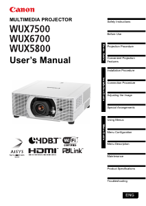 Manual Canon REALiS WUX5800 Pro AV Projector